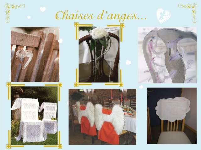 décoration mariage idées thème anges décoration de chaise coeur en papier roulé guirlande de plumes rose plume housse de chaise aile nuage 