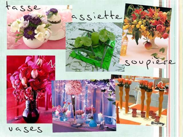 centre de table mariage composition florale assiette tasse vase