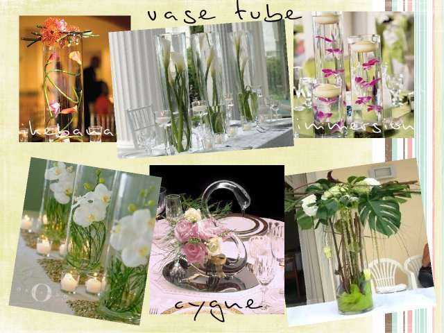 centre de table vase transparent tube ikebana fleurs immergées