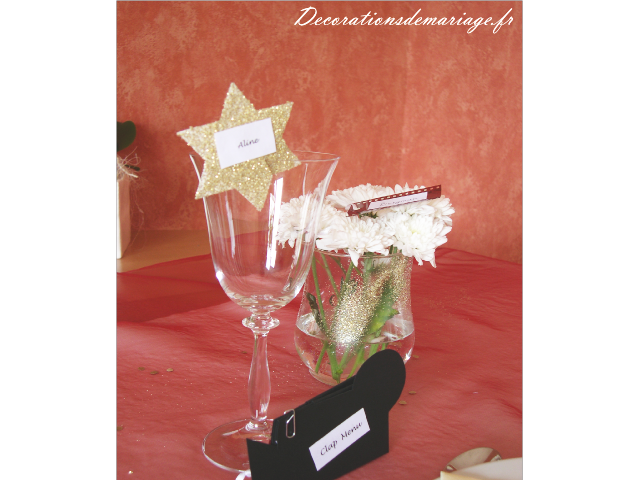   décoration mariage table thème cinéma losirs créatifs bricolage faire soi même marque place étoile dorée verre