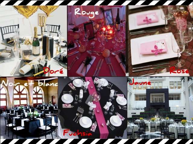 décoration mariage thème cinéma couleurs décoration table noir et blanc rouge or fuchsia jaune 
