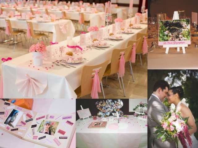  contribution décoration table mariage  rose et blanc thème papillon livre d'or 