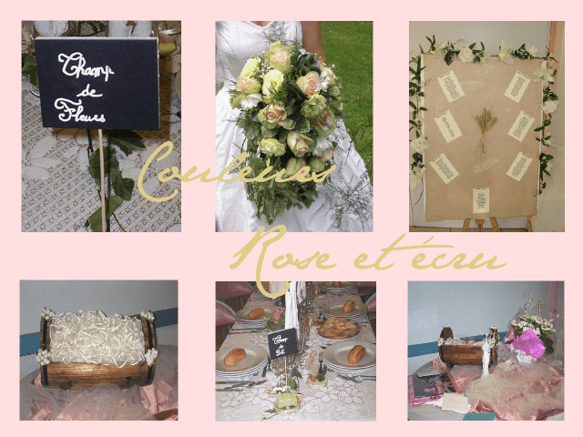  contribution décoration mariage rose et écru champêtre