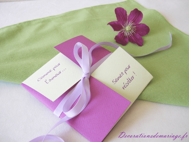  décoration mariage idées thème nature champêtre faire part semencier violet et vert clair loisirs créatifs faire soi même bricolage