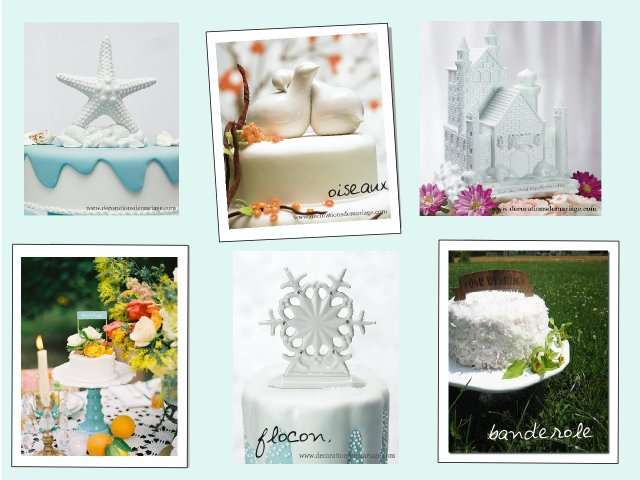 figurine mariage oiseaux banderole pièce montée gateau