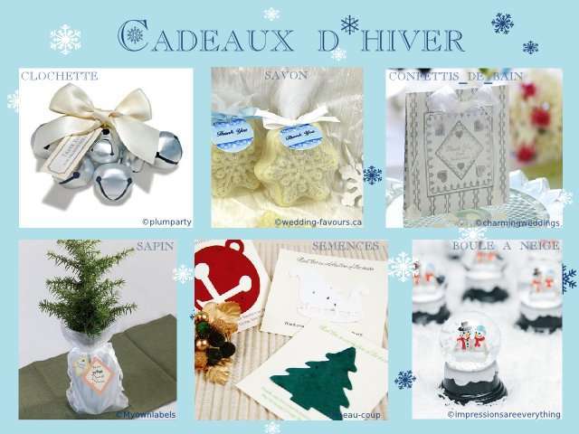 décoration mariage idées thème hiver montagne cadeaux invités clochette grelot sapin boule à neige savon confettide bain semences graines
