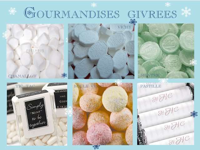 décoration mariage idées thème hiver montagne cadeaux invités bonbons pastilles à sucer menthe tic tac boule cococ vichy chamallow