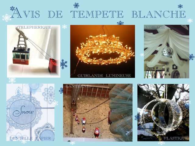 décoration mariage idées thème hiver montagne décoration de salle cabine téléphérique suspendu boule à facette voilage flocon en papier dentelle lanterne 