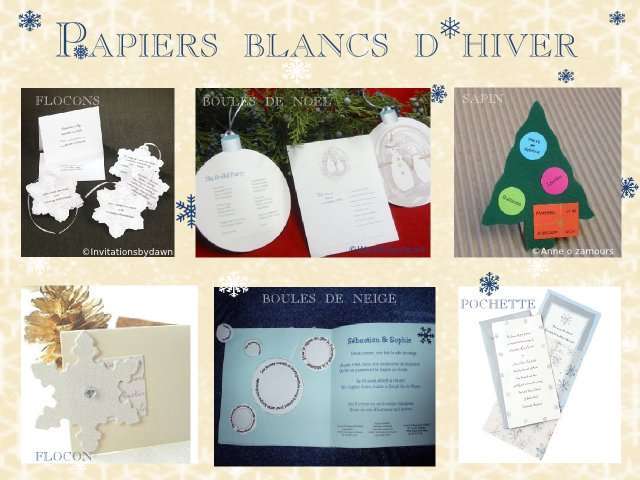 décoration mariage idées thème hiver montagne faire-part sapin boule de noel flocon papier calque