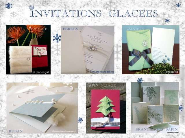 décoration mariage idées thème hiver montagne faire-part pochette fourrure laine perle ruban blanc sapin en origami empreintes branchage sapin