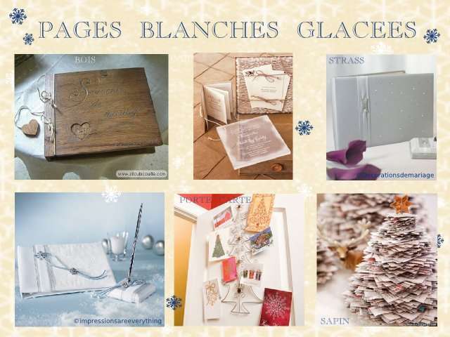 décoration mariage idées thème hiver montagne livre d'or livre en bois strass gris  flocon de neige porte carte sapin en fil de fer sapin en papier empilés 