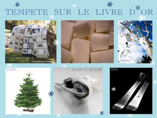 décoration mariage idées thème hiver montagne livre d'or original couverture édredon sucre arbre  sapin patin à glace ski