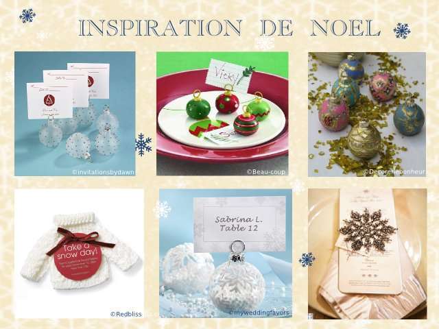 décoration mariage idées thème hiver montagne marque place porte nom boule de sapin de noel pull broche flocon