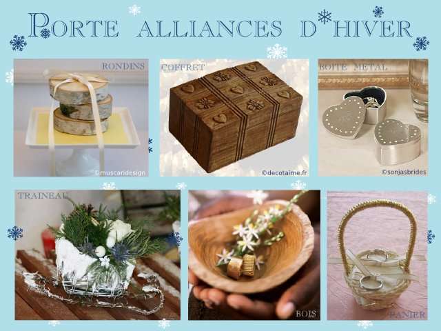 décoration mariage idées thème hiver montagne porte alliance coffre en bois rondins boîte coeur en fer traîneau panier 