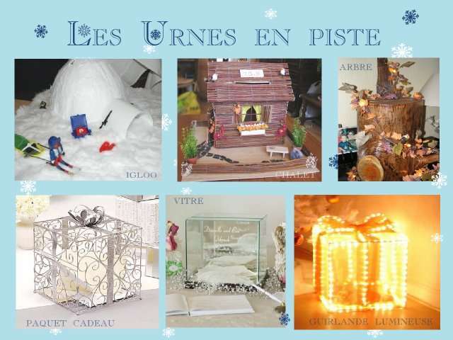 décoration mariage idées thème hiver montagne urne igloo chalet tronc d'arbre cage cadeau urne en verre cadeau paquet lumineux