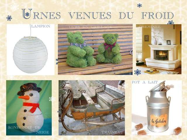 décoration mariage idées thème hiver montagne urne nounours ours en grillage treillis boule lampion chinois cheminée trâineau bonhomme de neige en papier maché pot à lait