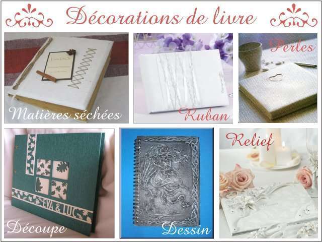    livre d'or mariage ruban matières séchées épices coeur tissu médiéval lys en relief