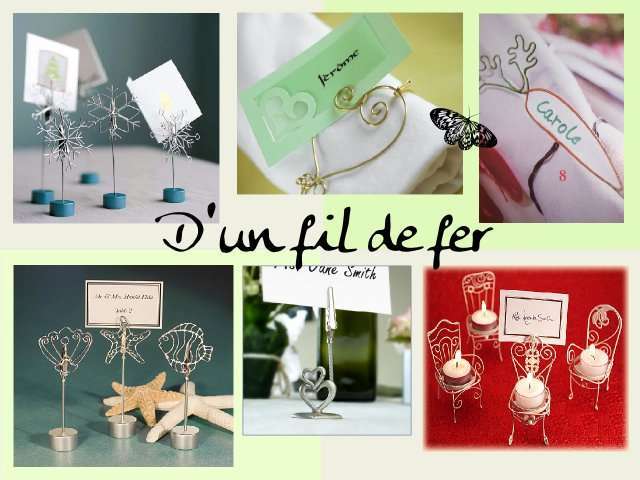idées marque place mariage loisirs créatifs bricolage  fil métallique flocon de neige bracelet rond de sevriette  carotte mer chaise métllique porte photot
