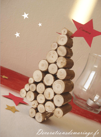   décoration mariage idées thème montagne noel loisirs créatifs bricolage faire soi même marque place sapin en rondin de bois