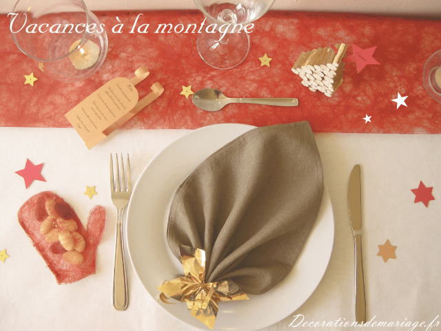   décoration table  mariage idées thème montagne noel loisirs créatifs bricolage faire soi même pochon moufle 