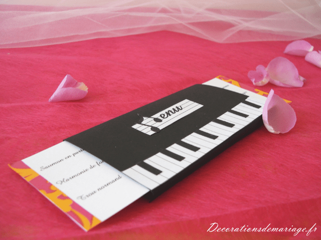 décoration mariage idées thème musique menu piano décoration mariage idées thème musique menu piano noir et fuchsia carte surprise scrapbooking loisirs créatifs bricolage faire soi même