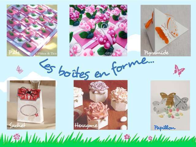  décoration mariage idées thème nature champêtre papillon cadeaux aux invités boîtes à dragées pâte pyramide fleur rose sachet 