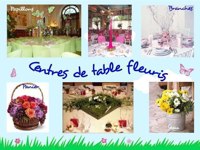  décoration mariage idées thème papillon nature champêtre centre de table vase  panier faux gazon seau 