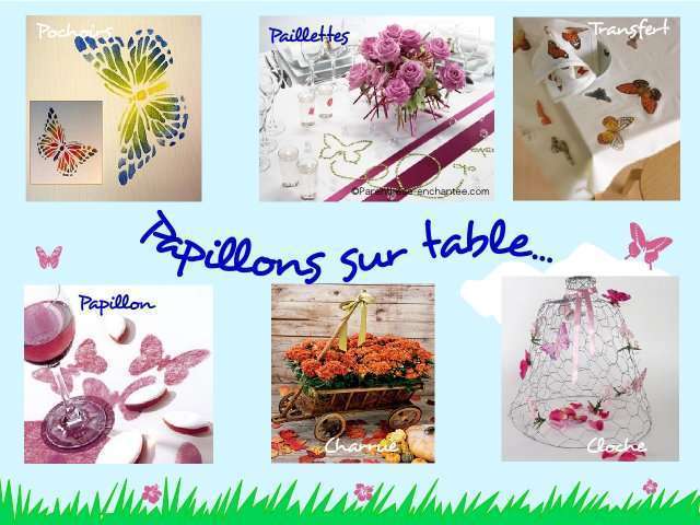  décoration mariage  papillon décoration de table pochoir transfert sur nappe 