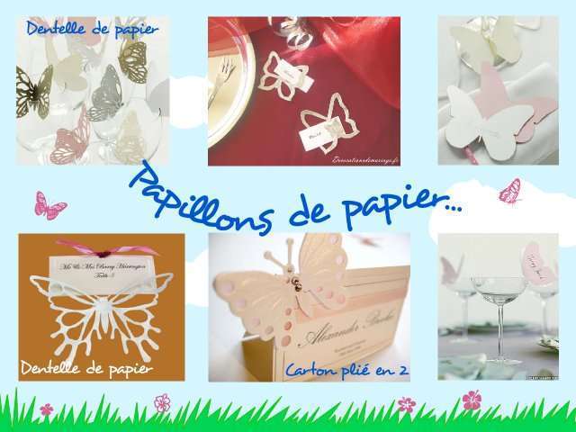  décoration mariage  papillon marque place porte nom   dentelle de papier  paillette