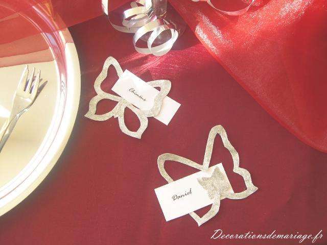   décoration mariage idées thème papillon nature champêtre marque place porte nom papillon argenté paillettes loisirs créatifs bricolage faire soi même