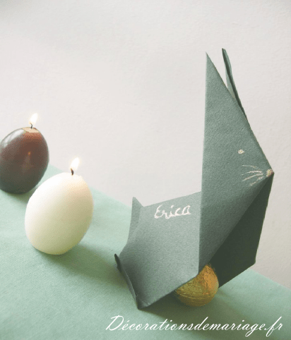  idées décoration de table pâques couleurs vert beige doré marque place lapin origami pliage loisirs créatifs bricolage faire soi même