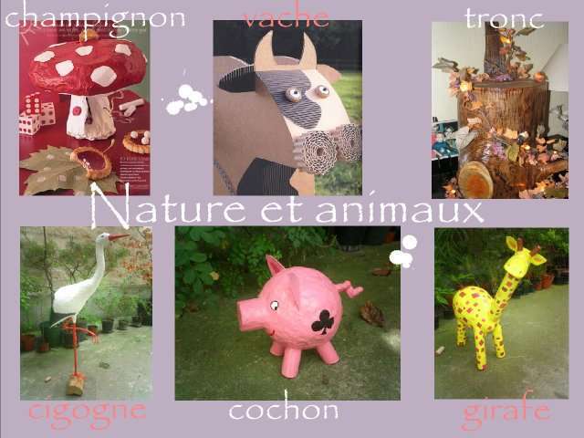   urne de mariage loisirs créatifs bricolage cartonnage papier maché champignon automne tronc d'arbre girafe afrique cochon cigogne 