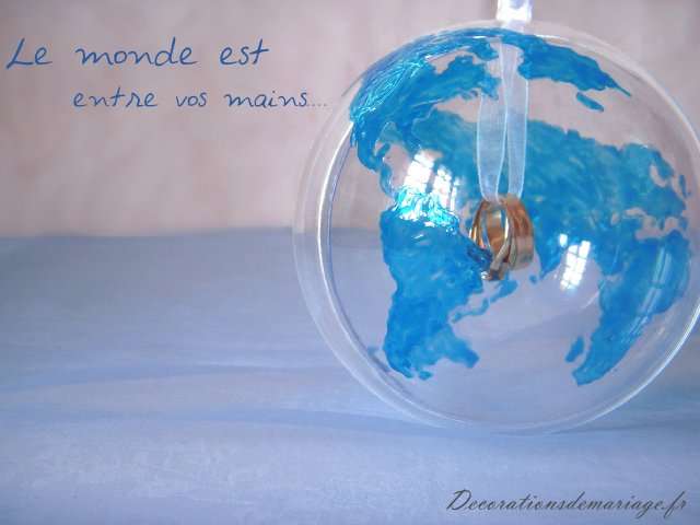 porte alliances globe, mariage voyage, terre, à faire soi même