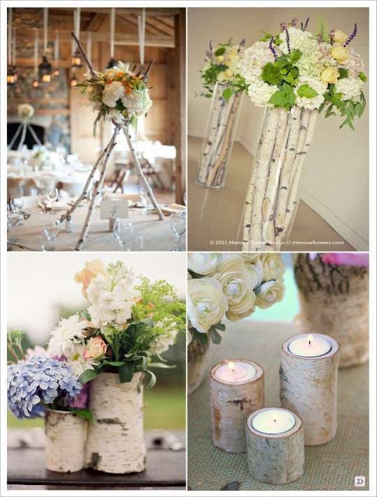 decoration mariage branche bouleau bougeoir vase